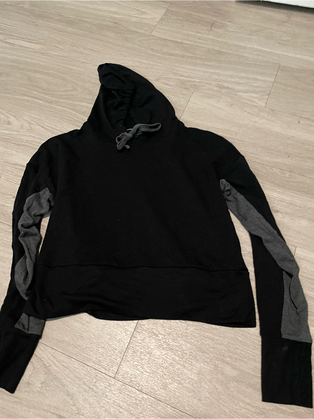Beyond Yoga Black Hoodie with Gray Sleeve Panels